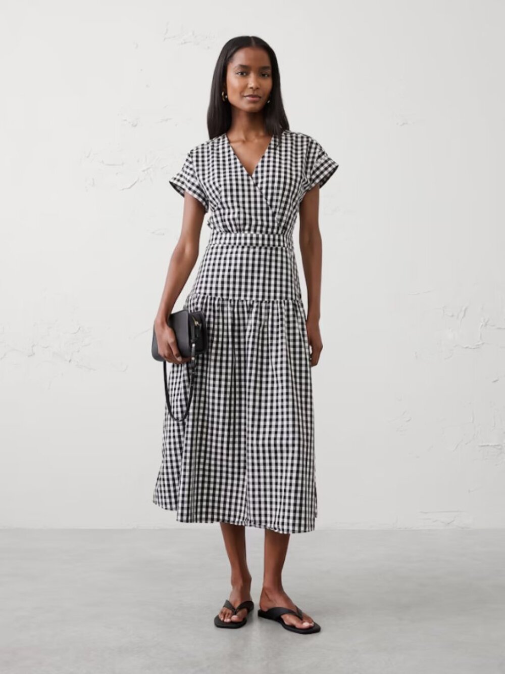 NWT Banana Republic Poplin Surplice Midi Dress - Size 20 - Black White Gingham